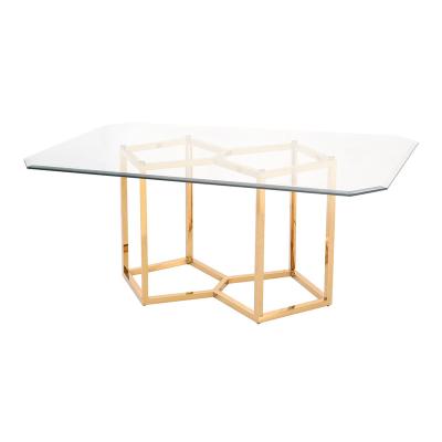 China Nordic Modern Dining Table Luxury Combination LED Living Room Furniture Tempered Glass Table for sale