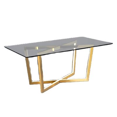 China Modern French LED Tempered Glass Coffee Table Metal Legs Dining Table Set for sale