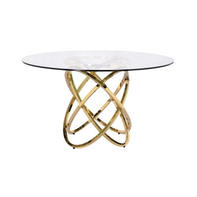 China Modern Elegant Glass Center Table Trim Gold LED Dining Table Clear Glass With Polished Edges Dining Table for sale