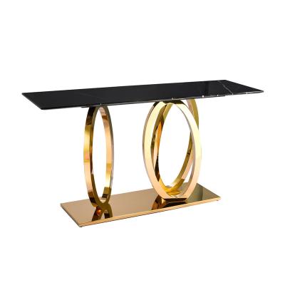 China Modern design stainless steel black dining table height quality STAINLESS STEEL frame marble top end table for sale