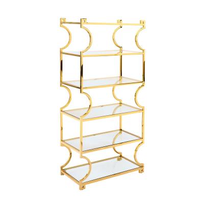 China Hot Selling Decorative Frame Living Room Book Shelves Gold Stainless Steel Convertible Modern Wine Shelf for sale