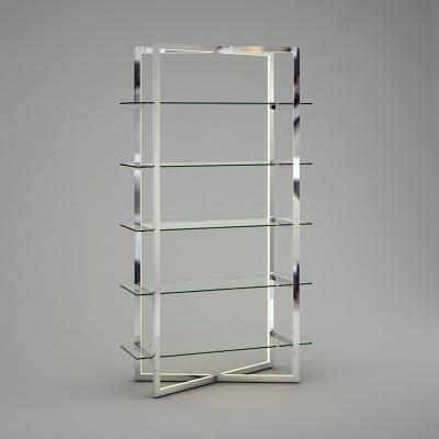 China LED Manufacturer Stainless Steel Book Shelves Gold Tempered Glass Silver Display Rack for sale