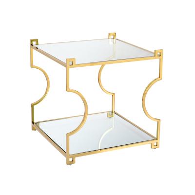 China Silver LED Metal Products Shelf Two Shelves With Stainless Steel Frame Gold Game Display End Table for sale