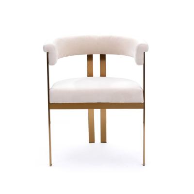 China Stylish and Unique Armrests Accent Chair Gold and Stainless Steel Comfort Backrest Metal Frame Cafe Chair Dining Chairs for sale