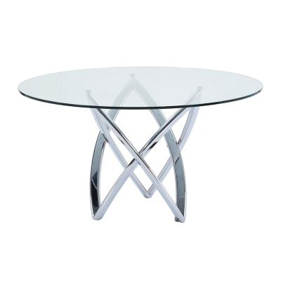 China Cheap luxury modern round dining table furniture wholesale stainless steel kitchen glass top dining tables for sale