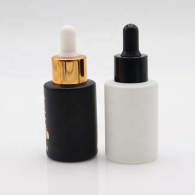 China 30Ml Cosmetic Amber Essential Oil Frosted Black Glass Dropper Bottles Glass Serum Bottle for sale