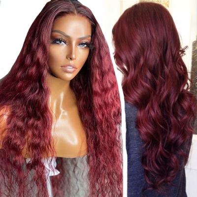 China Sale 150 Density 20 Inch Burgundy Hair Hd Lace Wigs Deep Wave Thick Hot Silky Straight Closure Curly Lace Front Wig Red Color 99J for sale