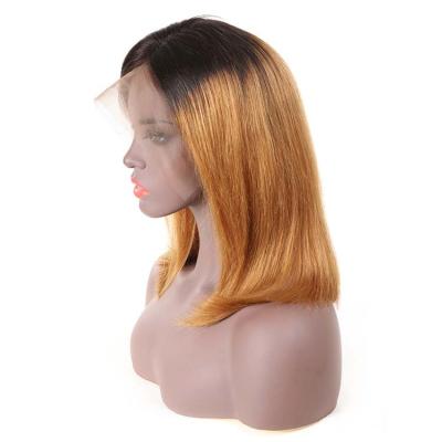 China Hd Wave Lace Front Wigs Moonhair Preplucked Silky Straight Highlight 1B Honey Brown Color Straight Bob Full Hair for sale