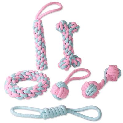 China Cheap Pet Chew Toys New Arrival Candy Color Dog Toys Dog Ball Durable High Quality Rope Cotton Rope Toy for sale