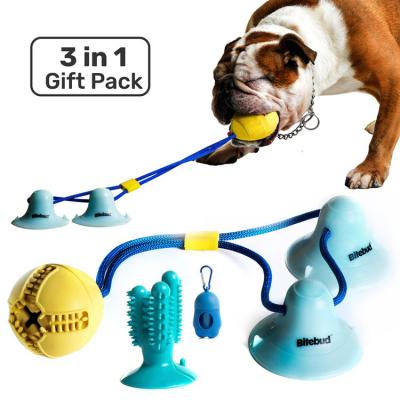 China Viable Toys for Aggressive Chewers Puppy Training Treats Teething Rope with Ball for Small and Large Dog Suction Cup Boredom Toy Set for sale