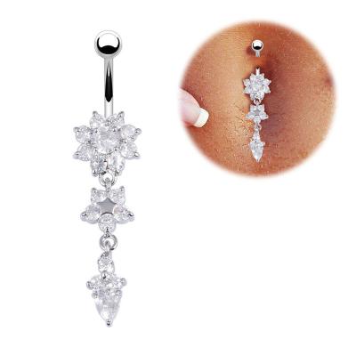 China FASHIONABLE High Quality Body Piercing Jewelry Bayes Rose Gold Flower CZ Water Drop Heart Belly Ring for sale