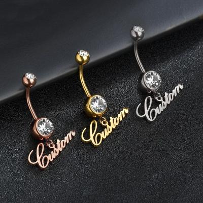 China FASHIONABLE Custom Bayes Name Belly Button Belly Ring 24k Gold Plated Belly Rings Stainless Steel Personalized Nameplate Body Jewelry for sale