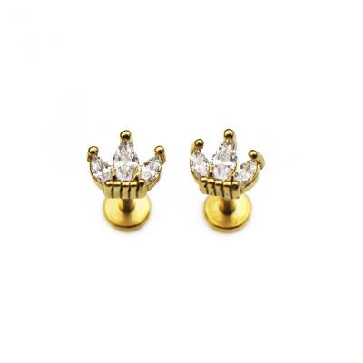 China Unique Fashion Jewelry 18K Gold Plated Fork CZ Earring Tragus Cartilage Barbell Earring Lip Piercing Ring TRENDY for sale