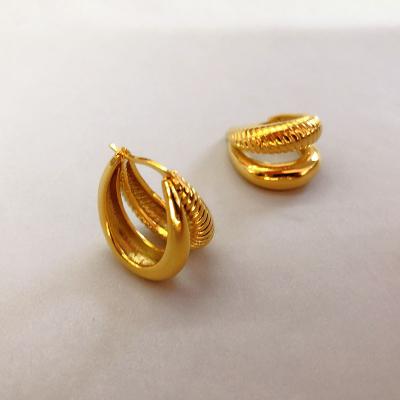 China BAYES CLASSIC chic personalized double layer spiral minimalist circle twill brass gold plated earrings for women for sale