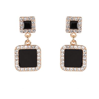 China Femininity Round Drop Oil Drop News Ins. Net Red Earrings Femininity Long Fashionable Simple Black Rhinestone Earrings Drop Female for sale