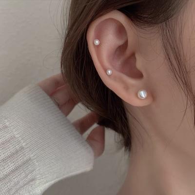 China FASHIONABLE S925 needle silver hypoallergenic earrings natural pearl studs bread shape soft temperament real pearl ear stud for sale