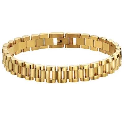 China Fashion TRENDY Multiple Widths Available 18K Gold Plated Stainless Steel Watch Band Link Chain Bracelet Bangle Women Jewelry for sale