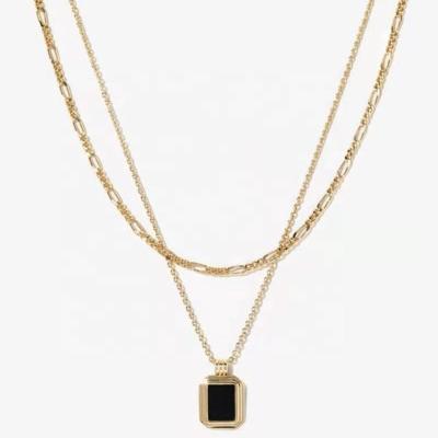 China 2021 FASHIONABLE new brand gold black double square necklace for women summer collarbone chain niche style scarf luxury design for sale