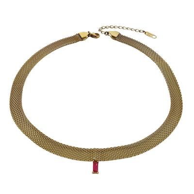 China Retro FASHIONABLE European and American CIS net with short chain titanium clavicle necklace style ring necklace steel net red women for sale