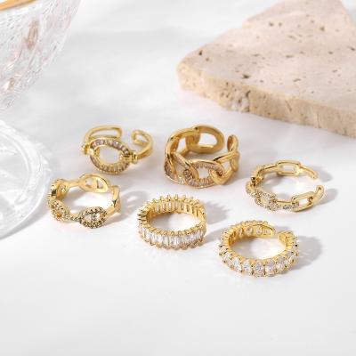 China TRENDY INS Web Celebrity Same Style Jewelry 18K Plated Gold Copper Ring Inlaid Zircon Ring New Design Resizable Ring for sale