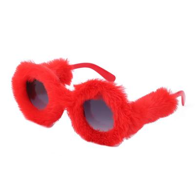 China 2022 Fashion Sunglasses Hot Selling Party Round Red Fur UV400 Sun Glasses 2022 Women Sunglasses for sale