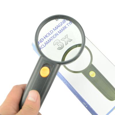 China Black 3X Magnifier Glass Led Lightweight 65mm Weed Magnifier Handheld Kids For Reading Glass for sale