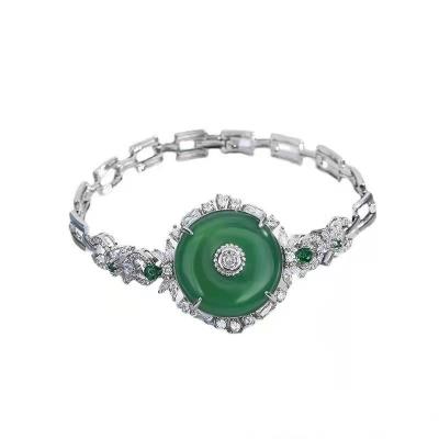 China Natural high ice Madagascar jade powder agate green chalcedony safety buckle romantic simple inlaid white bracelet for sale