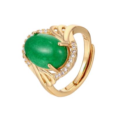 China Fashion Creative Mysterious Elegant Noble Vintage Jewelry New Crystal Green Gold Plated 18K Gold Plated Ring for sale