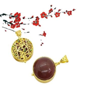 China FASHIONABLE Gold Antique Jewelry Sand Flower Tree Copper Plated Hollow Design Jade Pendant Necklace for sale