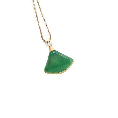 China FASHIONABLE Women's Unique Exquisite Triangle Pendant Necklace Natural Chalcedony Onyx Hollow Inlaid Jade Clavicle Chain for sale