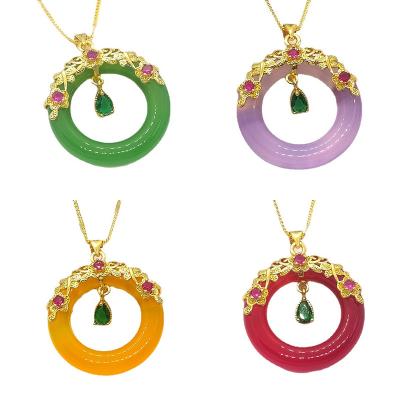 China High Quality Natural Emerald Round Donut Thin Necklace Jewelry Pendant Diameter 30mm New Fashionable Creative Ladies for sale