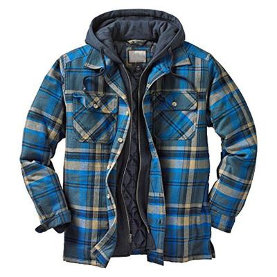 China Amazon Hot Sale Winter Stylish Cold Men Quilted Striped Thick Plaid Long Sleeve Loose Zipper Cotton Hooded Jackets And Coats for sale