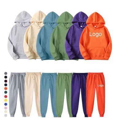 China Breathable Custom Logo Fleece Sweatshirts And Pants Two Pieces Long Sleeves Hoodie Sets Mens Womens Unisex Cotton Hoodie And Jogger Sets for sale