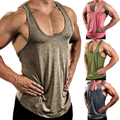 China New Men's Muscle Tank Top Vest Gym Workout Fitness Sleeveless Fitness T-Shirts Stringer Tank Tops Weightlifting Singlet QUICK DRY for sale