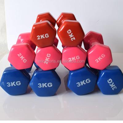 China Comfortable Red Fuzzy Green Vinyl Coated Dipped Dumbbell for sale