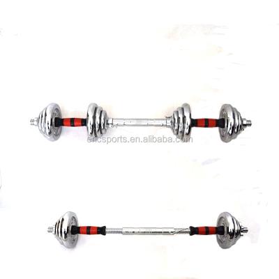 China Anti-Slip Chromed Dumbbell With Rubber Grip Knurling Bar for sale