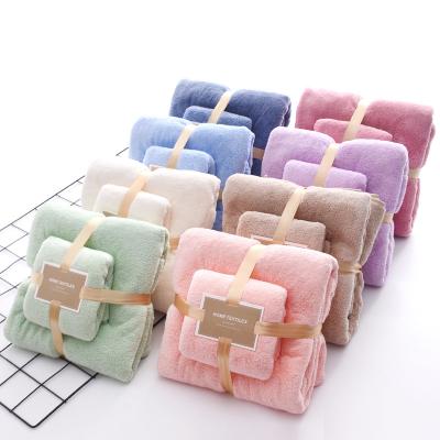 China QUICK-DRY Edgeless microfiber super soft absorbent coral fleece gift hand face bath microfiber towel set for sale