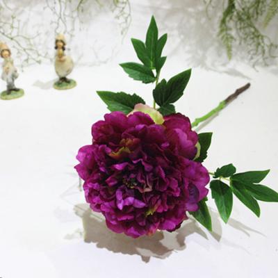 China Lifelike Real Touch Purple Silk Decoration Indor Artificial Peony 59cm Length for sale