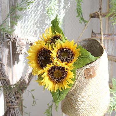 China Yellow Sunflower Head Office Environmental Protection Silk Cloth Cheap Wholesale Artificial Flowers Decorative Silk And Orange Colors for sale