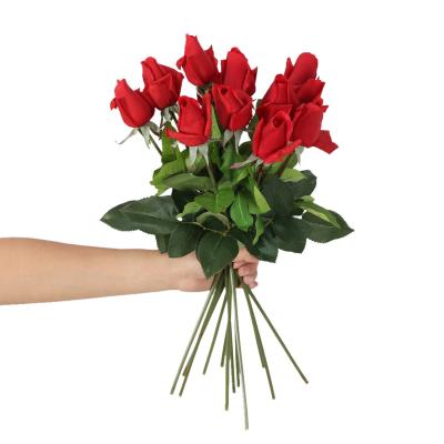 China Natural Touch Artificial Silk High Quality Red Rose Buds For Weddings for sale