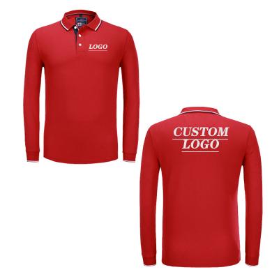 China High Quality Anti-Wrinkle Men's Long Sleeve Lapel Polo 80% Cotton 20% Mercerized Fiber Men's And Women's Custom Logo Printed T-Shirt for sale