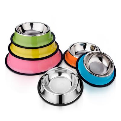 China Wholesale Viable Non-Slip Dog Bowl /Pet Bowl /cat Bowl With Base Stainless Steel Rubber Pet Food Drinking Bowl for sale