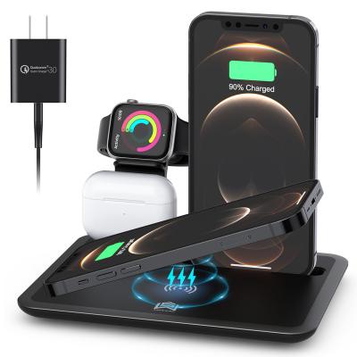 China Phone/for iwatch/for airpods dropshipping products 2021 15W fast 4 in 1 QI wireless charger for iphone for airpods 3 in1 wireless charging station for sale