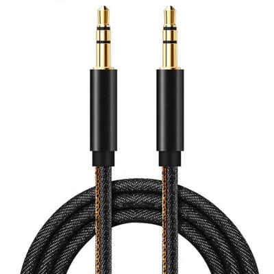 China Wholesale high quality zinc alloy gold plated speaker connector metal head jeans braided aux audio cable. 3.5mm cable for sale