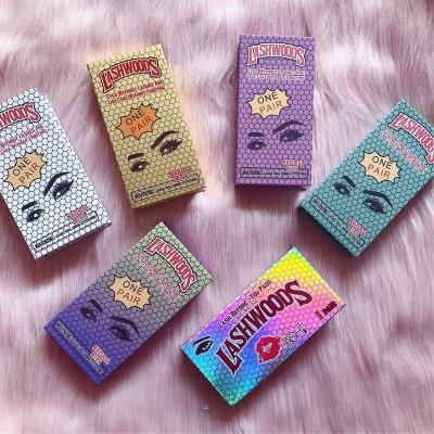 China Natural Long Private Label Full Strip Eyelash Package Case Empty Eye Lashes Holographic Eyelash Box for sale