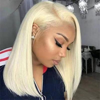 China Big Stock 613 Full Lace Human Hair Wigs Soft Thick Straight Thick Shedding Virgin Virgin Wigs Straight Blonde Bob Wig For Black Women for sale