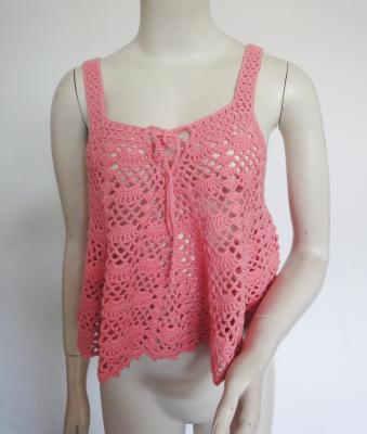 China Spring / Summer Cotton Crochet Vest With Tie Front Details Scallop Pattern for sale