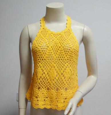 China Halter Neck Strap Top Sexy Ladies Crochet Clothing Casual Style for sale