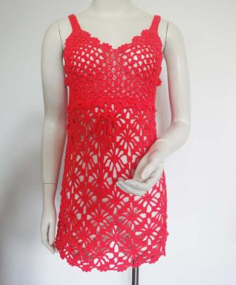 China OEM / ODM Coral Hand Crochet Ladies Dress For Spring And Summer Season for sale