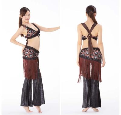 China Halter Top Tribal Belly Dance Costumes Long Fringe Belt Set On Stock for sale